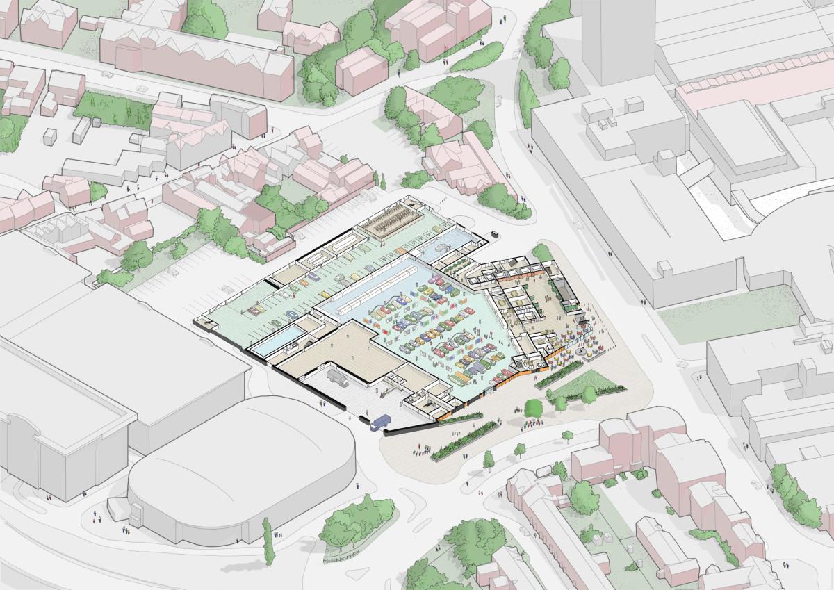 Diagram showing the ground floor plan of a large arts, culture and research facility.