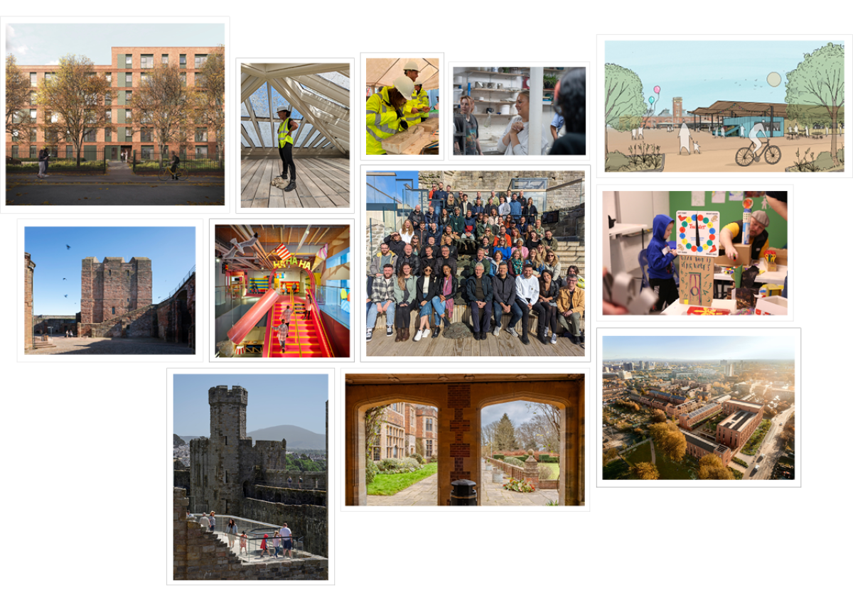 a selection of images of buttress architects projects and staff