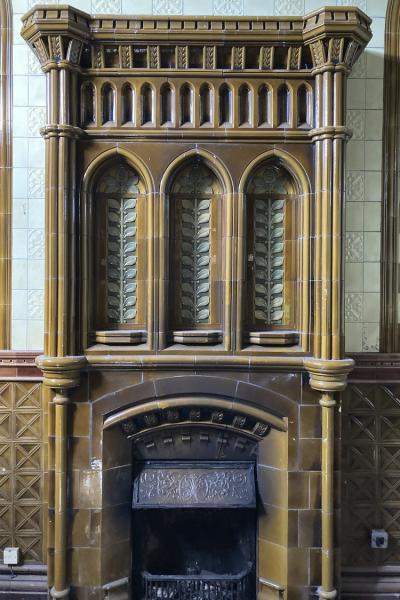 detail of a tiled fireplace