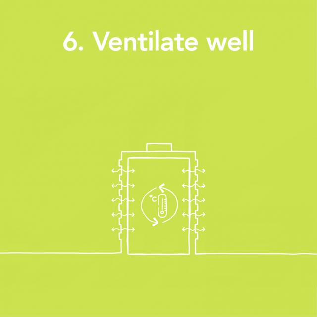 'ventilate well' text on green