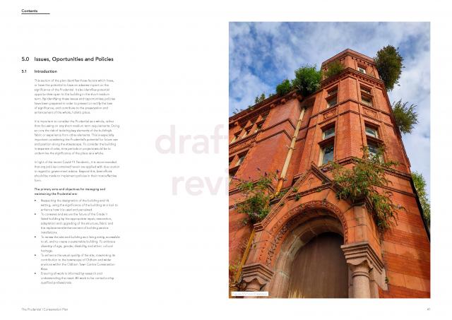 a page from a report with a brick building photo on