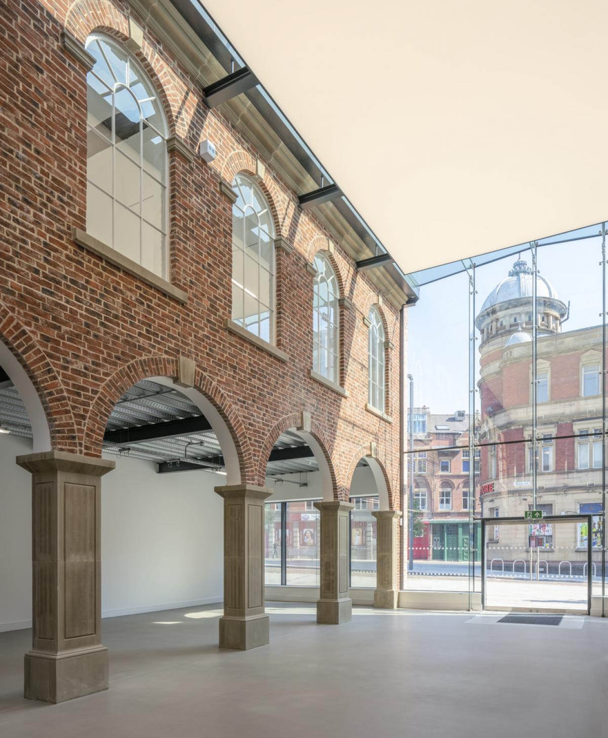 Interior shot of a restored Grade II* listed cloth hall.