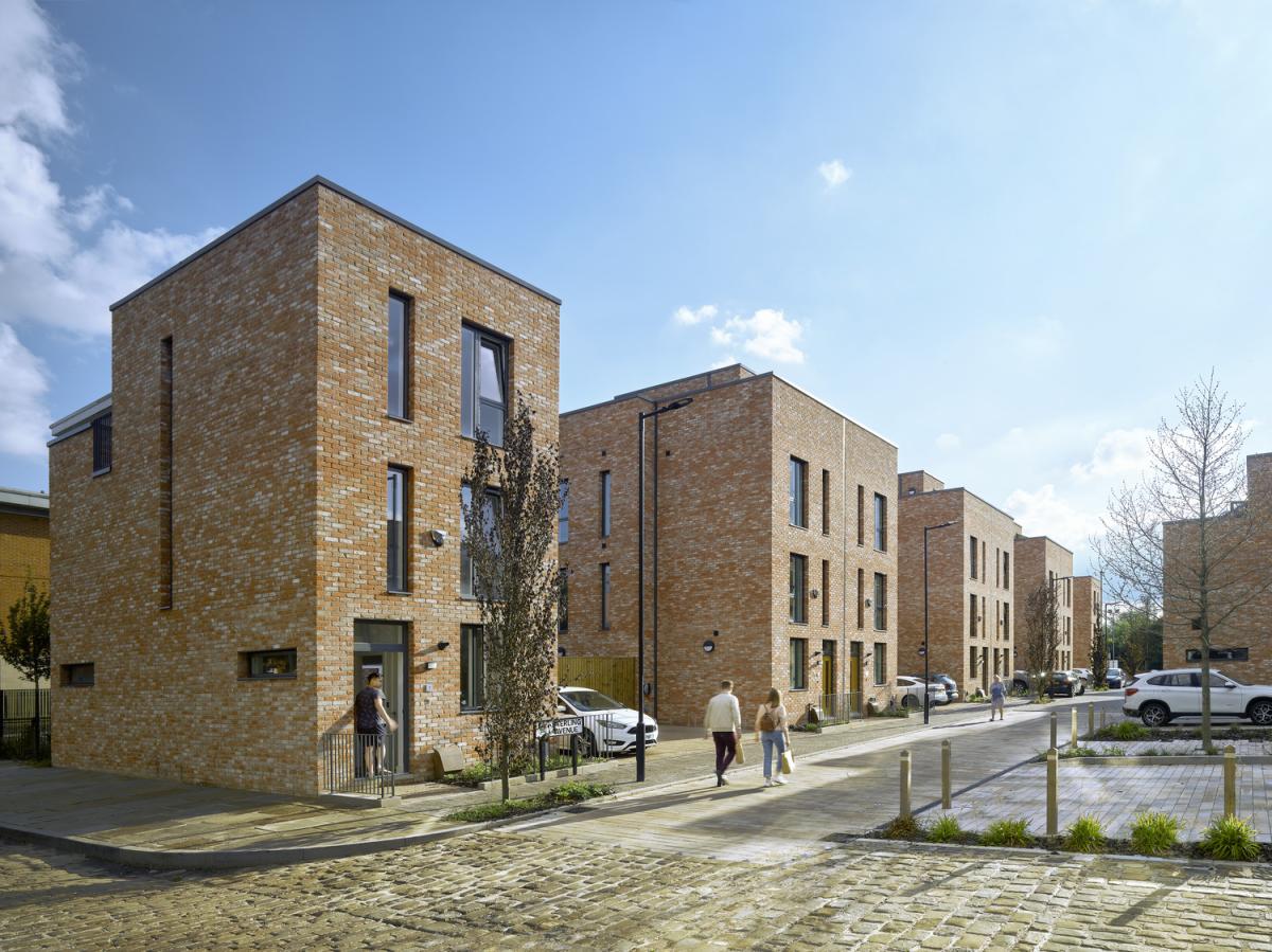 Exterior shot of a modern residential development.