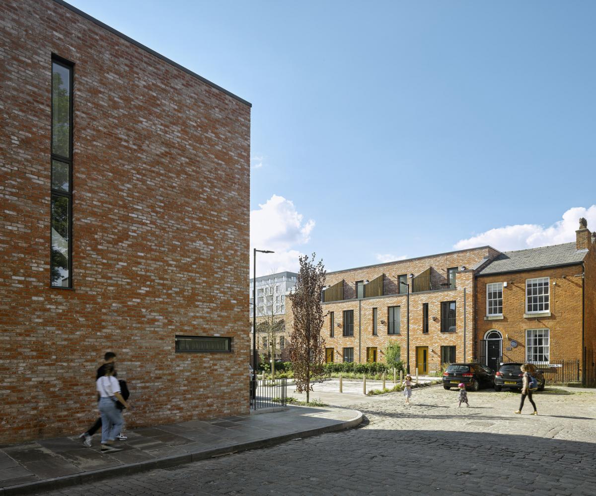 Exterior shot of a modern residential development.