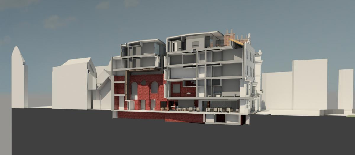 CGI section of a hotel building