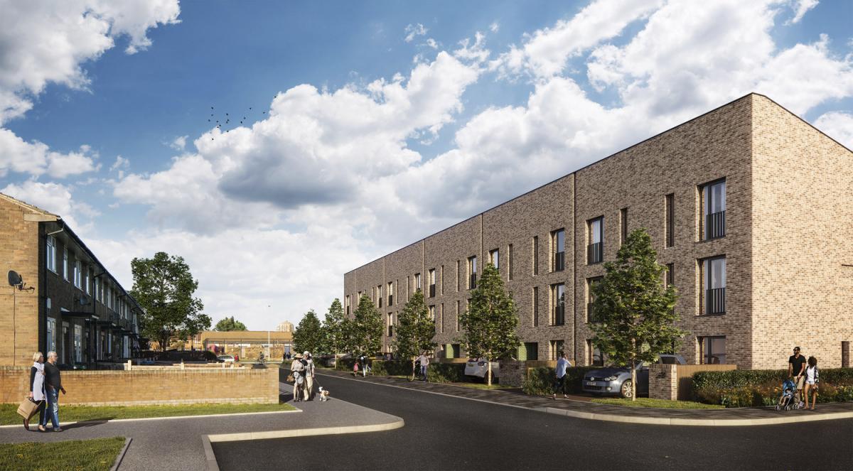 exterior visual of collyhurst townhouses and street