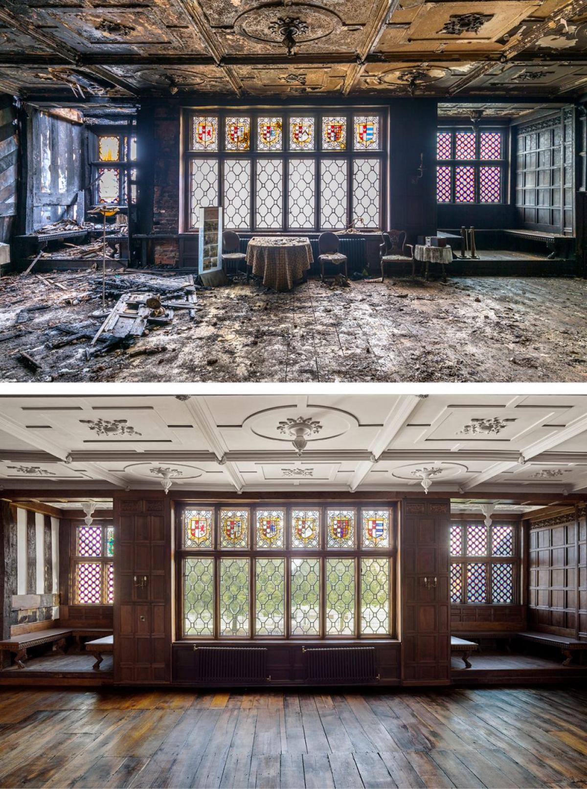 before and after restoration of wythenshawe dining hall