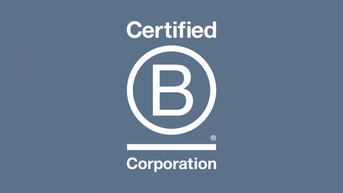 A logo on a navy background that reads 'Certified B Corporation'