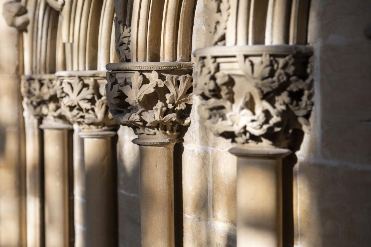 Close-up image of 13th century naturalistic carvings.