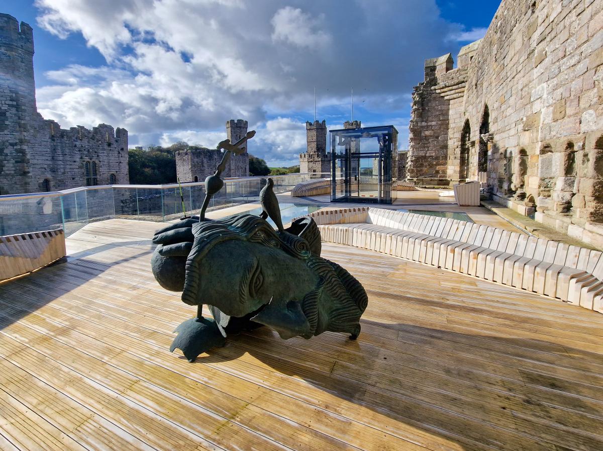 a sculpture on the deck at Caernarfon Castle