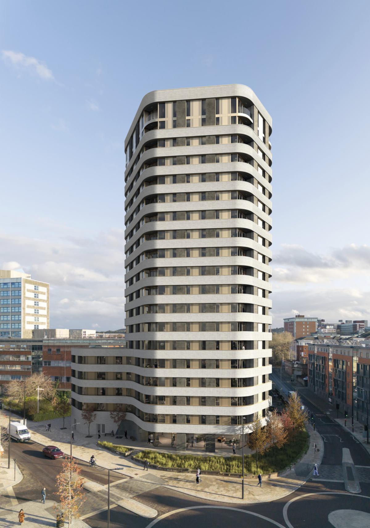 cgi of a tall building in Preston city centre