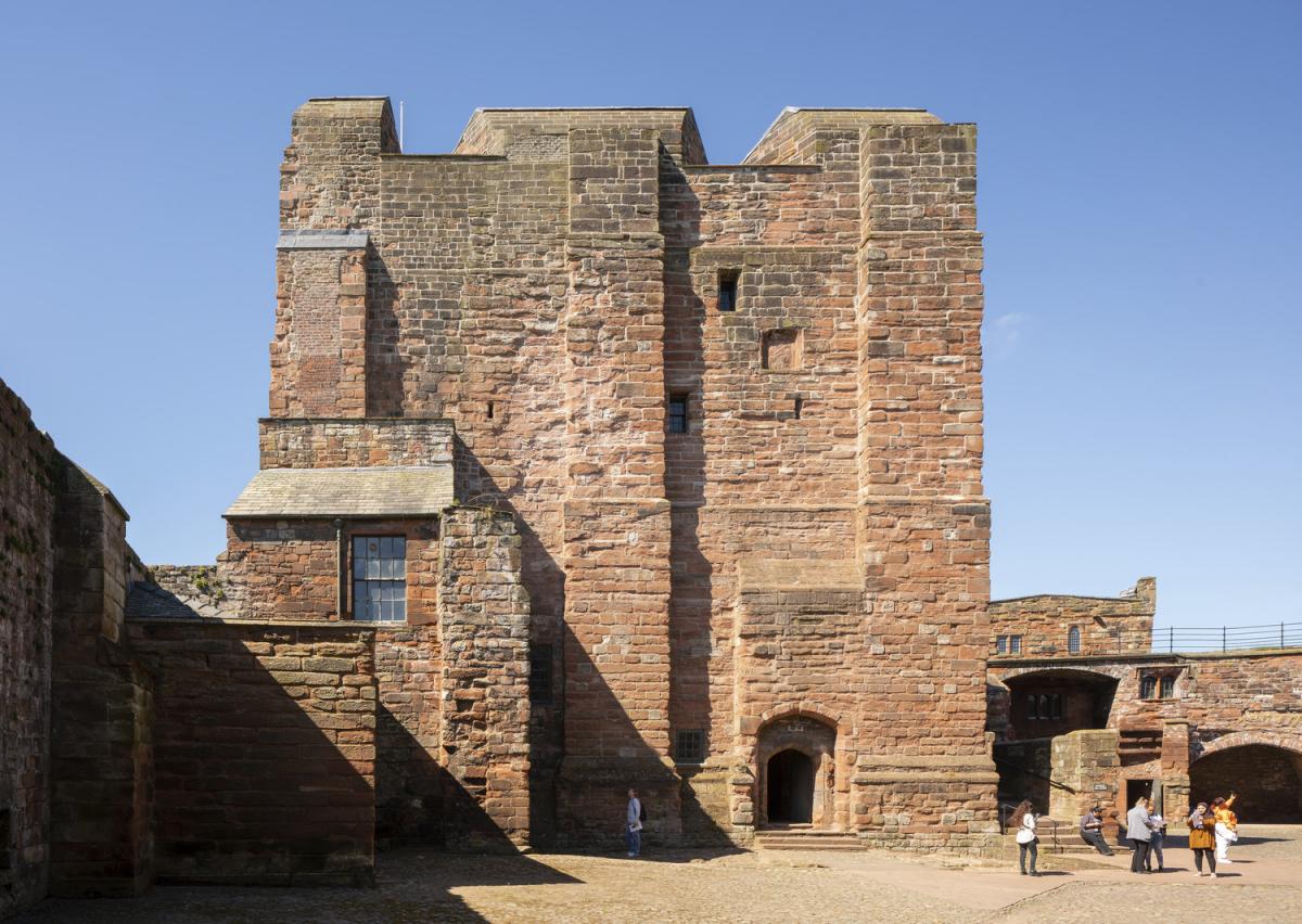 A view of the red sandstone keep at Carlisle Castle