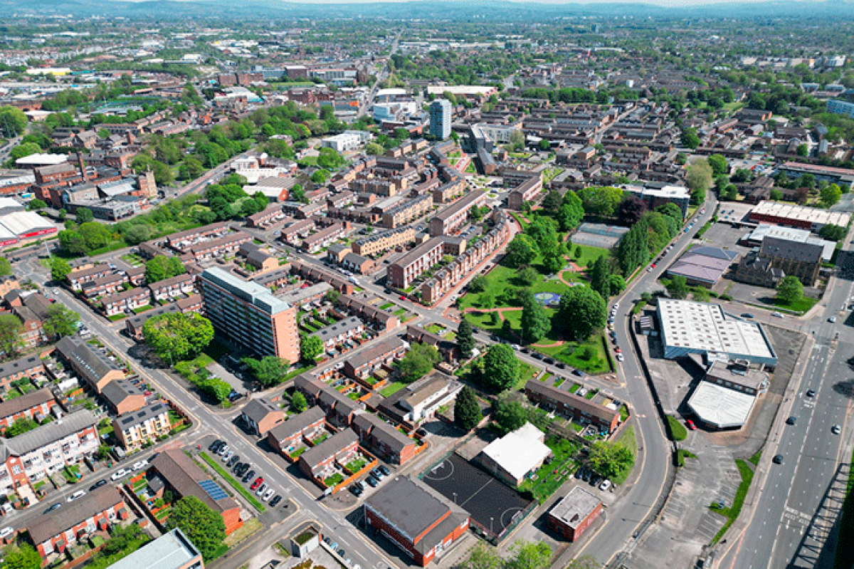aerial photo of Brunswick in Manchester