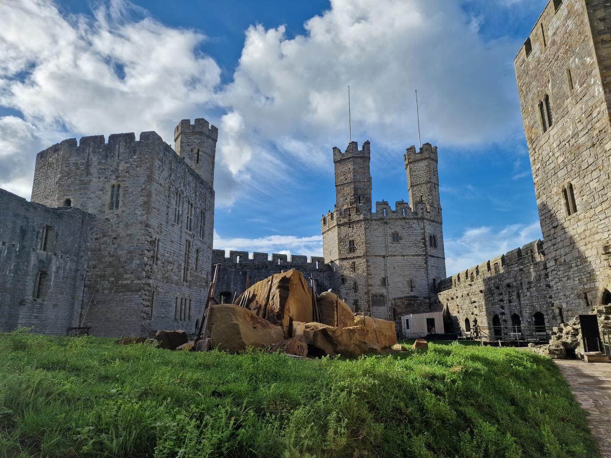 Hands that built the castle scultpure on Caernarfon grounds