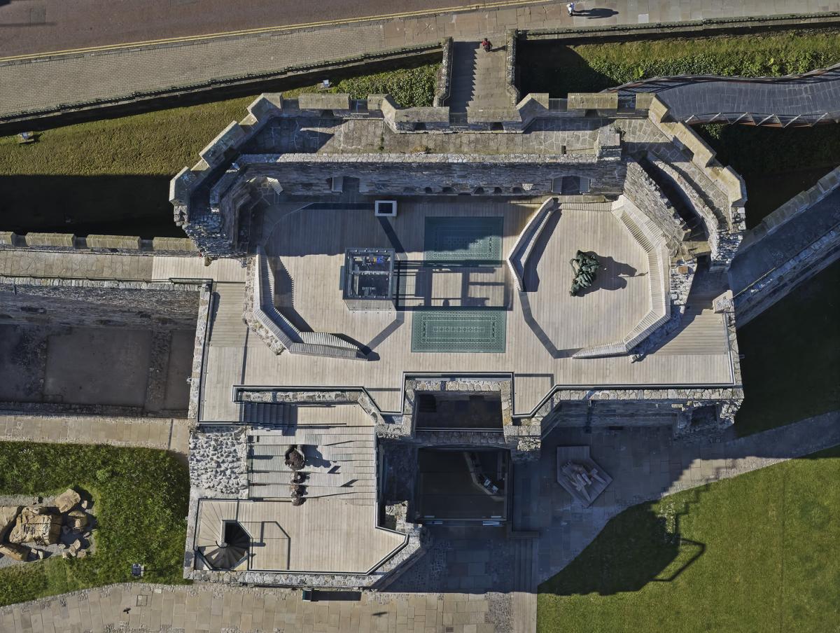 An aerial image of the new deck at caernarfon castle