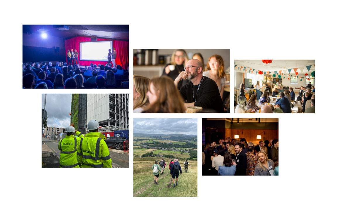 Collage of images focusing on people at company events.