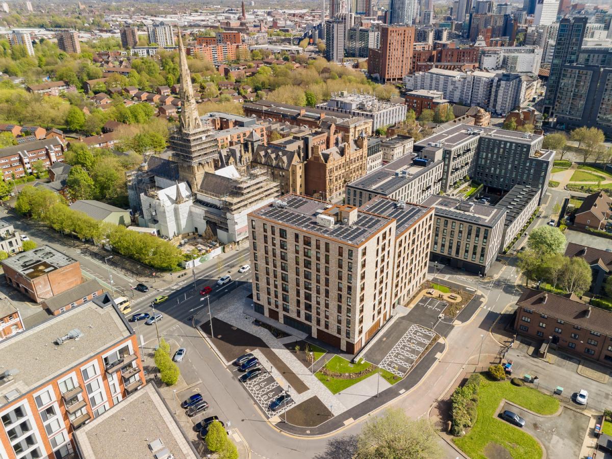 Aerial shot of Chapel Street, Salford.