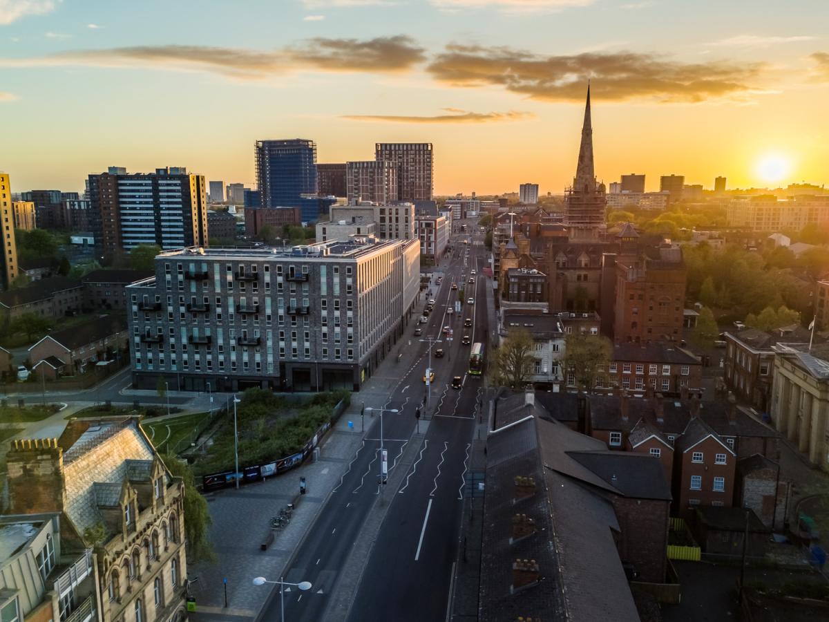 Aerial shot of Chapel Street, Salford.