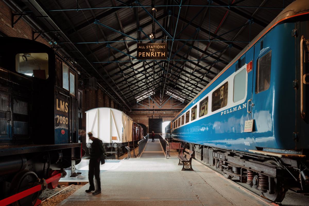 A view inside the station hall, lit by the skylighting and south exterior glazing.