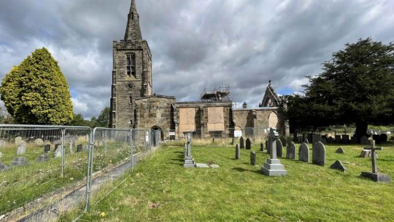 exterior of all saints church building, altered by fire damage