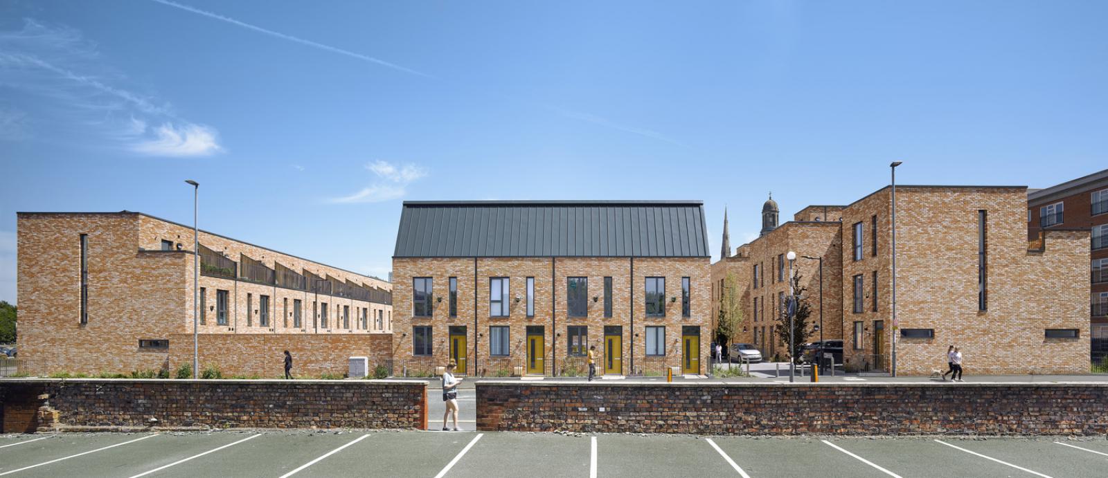 looking across to a row of modern terraces