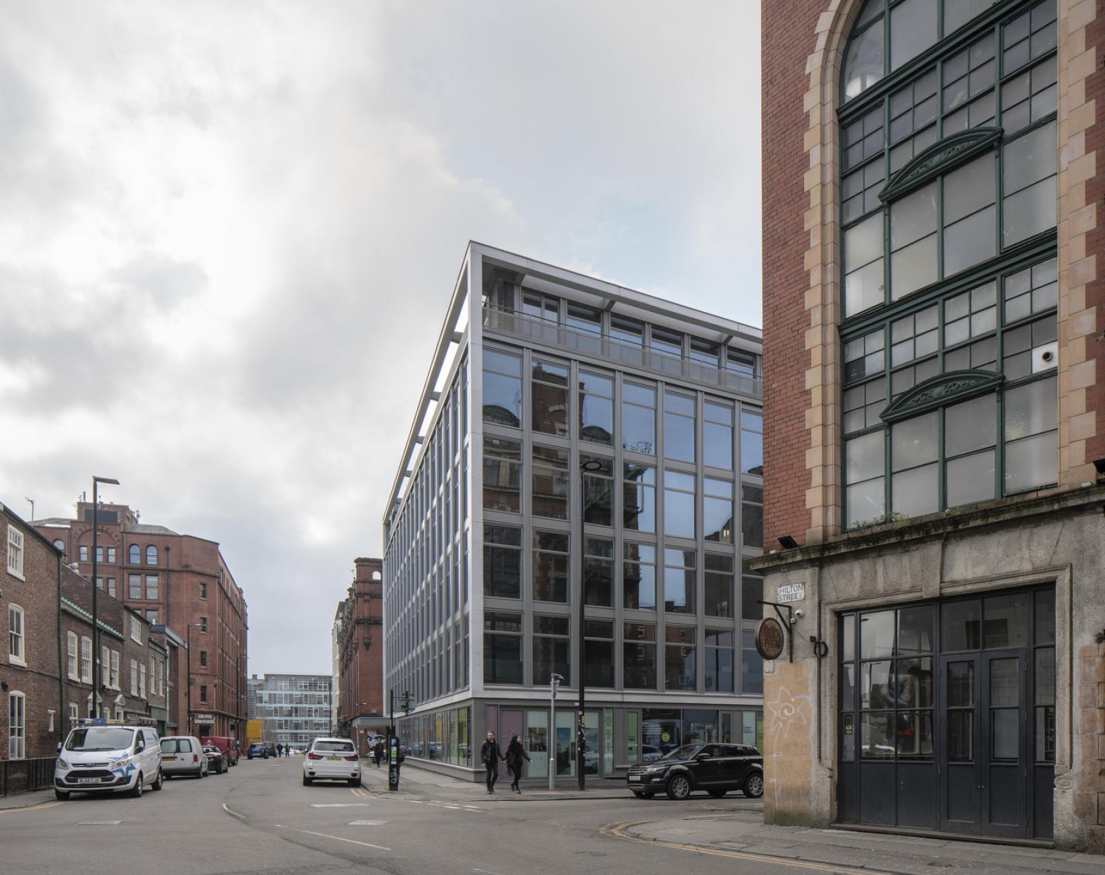 Exterior shot of an office building.