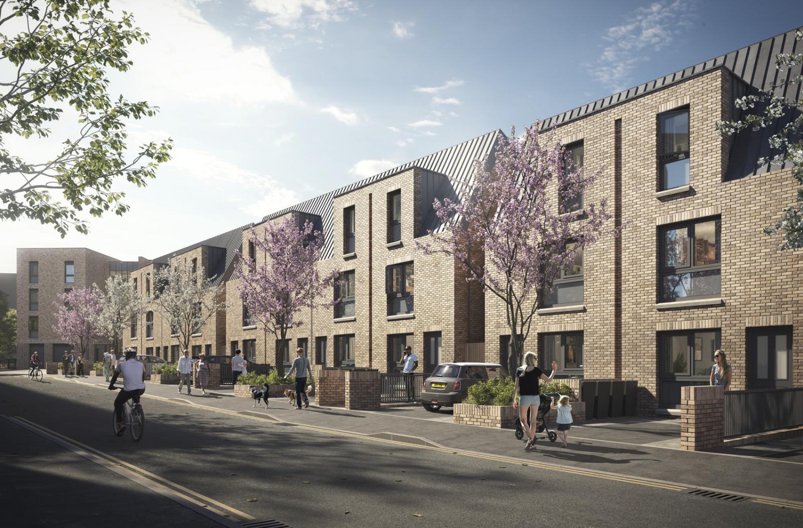 CGI of a row of terraced homes.