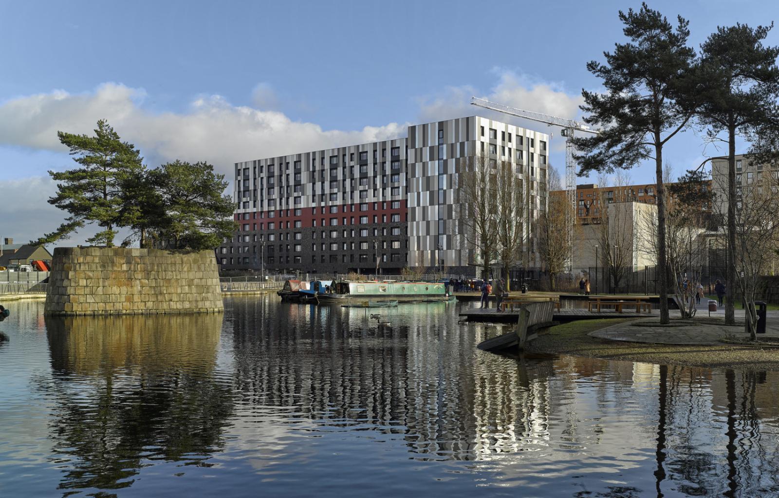 Exterior photo of a modern apartment scheme. 