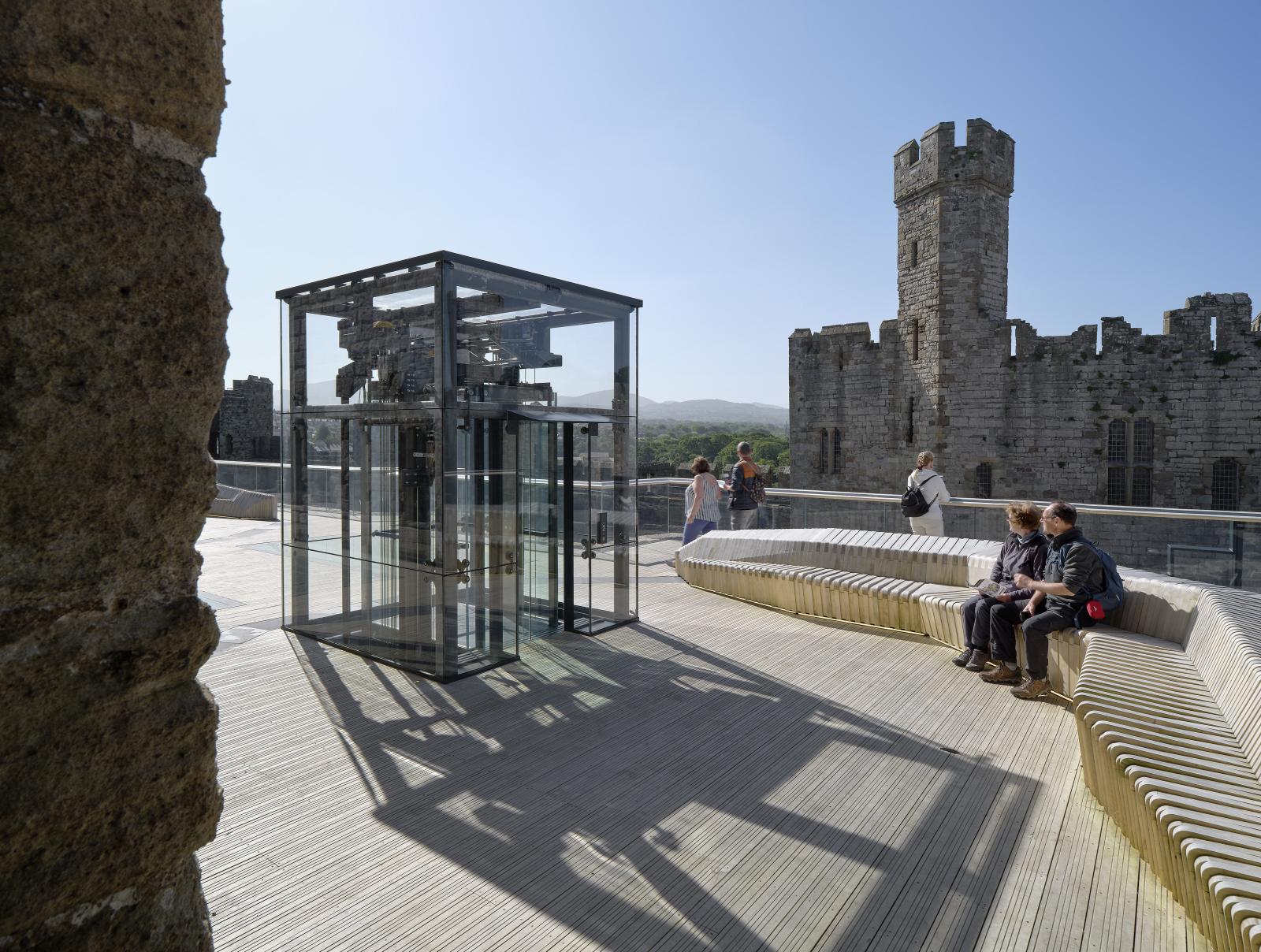 The glass lift on the upper deck of Caernarfon