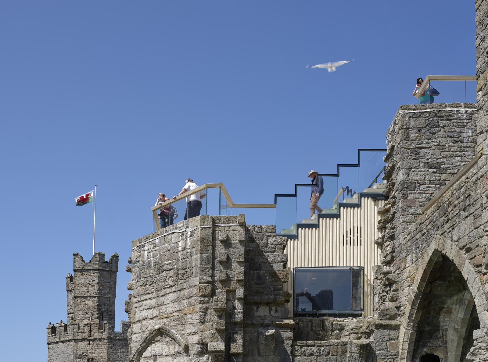 The railing and glass balustrades at Caernarfon