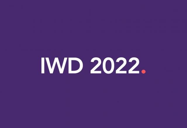 white text that reads 'IWD 2022.' on purple background