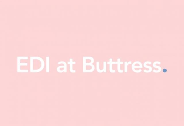 white text that reads 'EDI at Buttress' on pale pink background