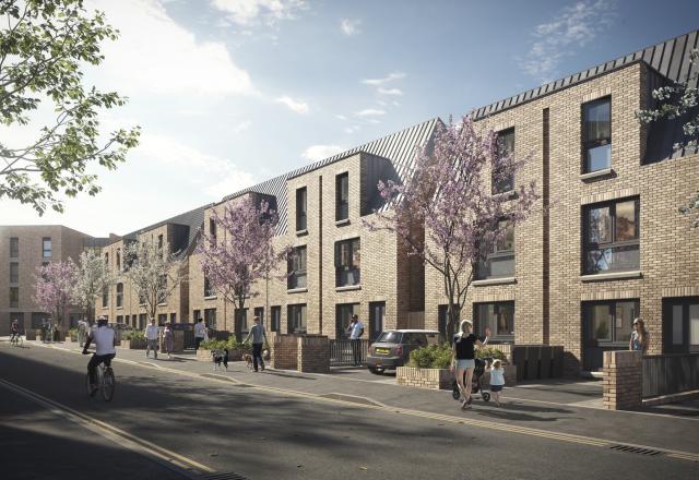CGI of a row of terraced homes.