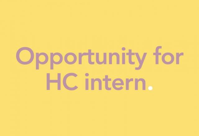 purple text that reads 'opportunity for HC intern.' on yellow background