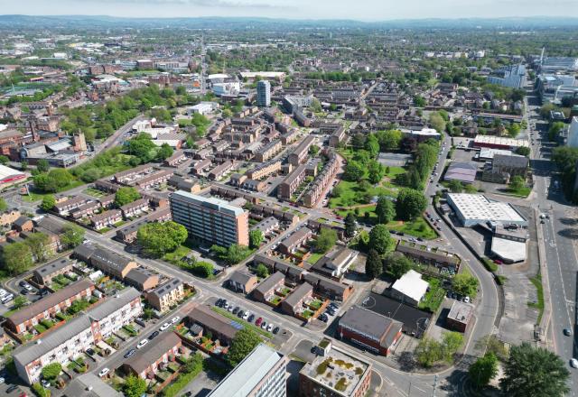 an aerial view of brunswick in manchester