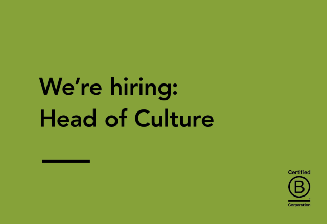 Black text on a greem=n background 'we're hiring: head of culture'