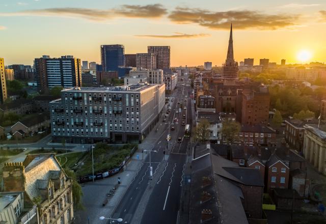 Aerial shot of Chapel Street, Salford.