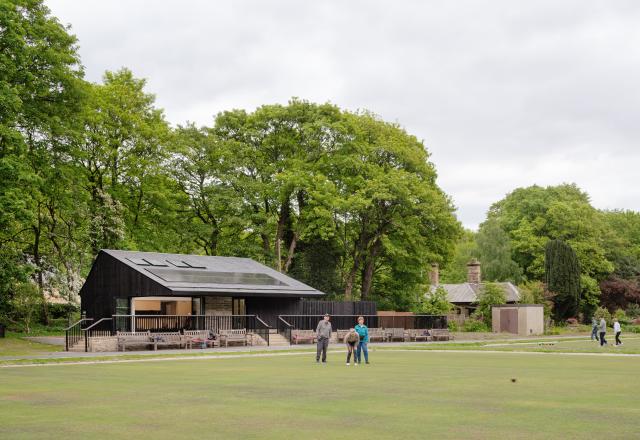 A view of Todmorden Bowling Pavilion from the greens