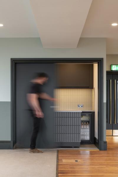 Concealable servery area at Stretford Public Hall.