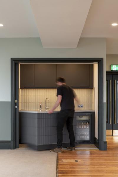 Concealable servery area at Stretford Public Hall.