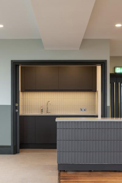 Concealable servery area at Stretford Public Hall.
