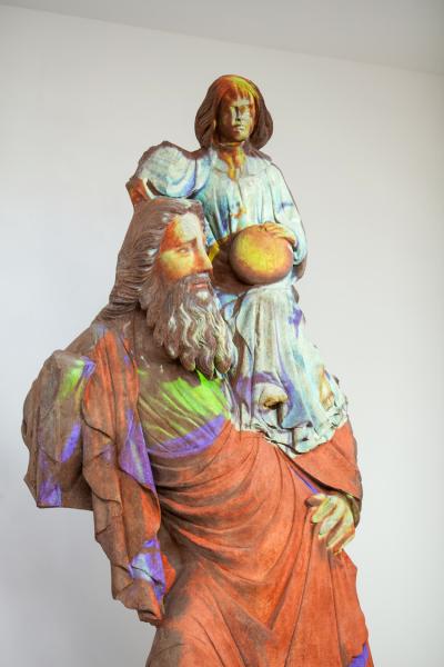 Image of a 14th century statue of St Christopher.