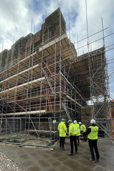 Scaffold surrounds the keep at Carlisle Castle