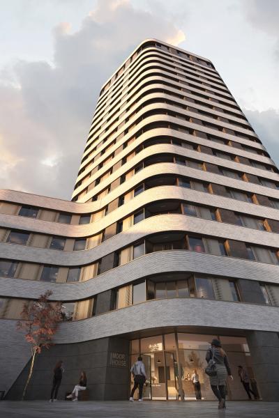 View of the tall grew tower looking up from street level