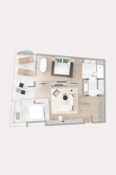 a plan of a hotel bedroom