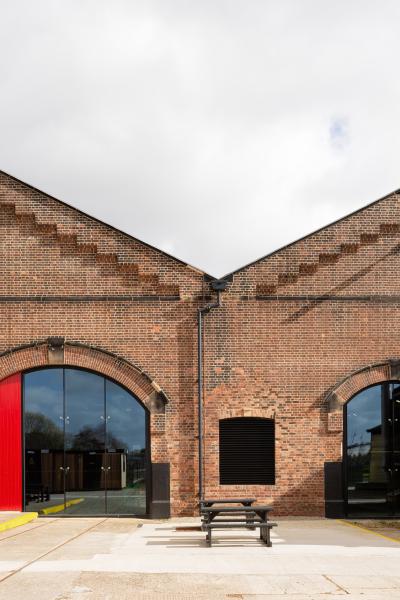 A view of the station hall entrance, glazing and doors.