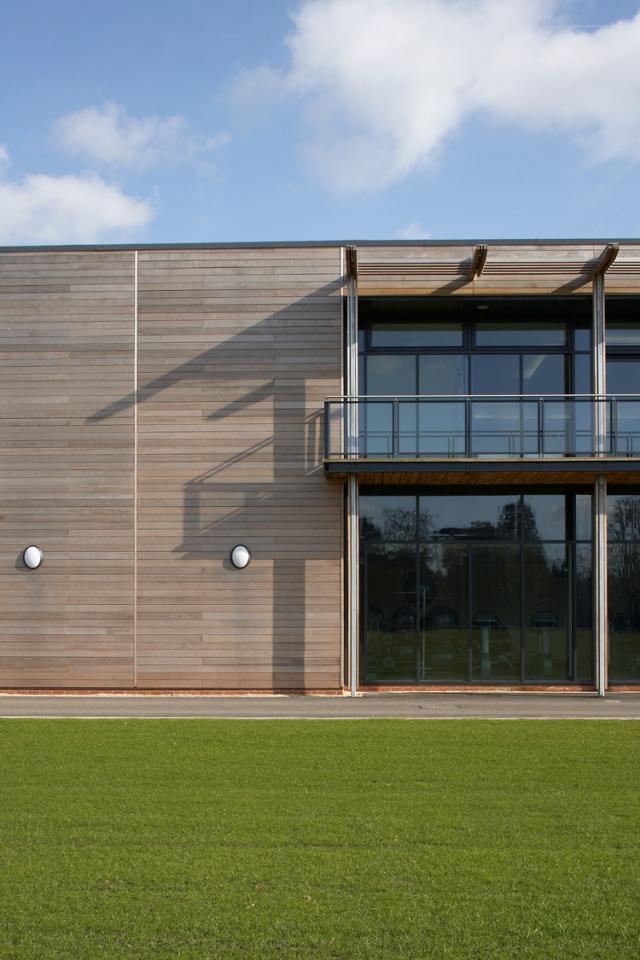 Exterior image of a contemporary sports centre.