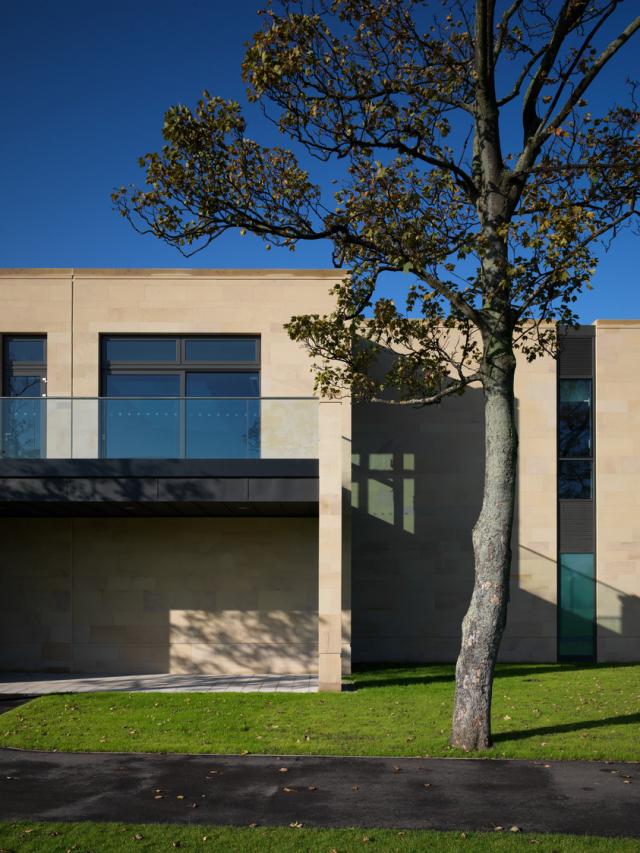 Exterior shot of the sports centre at Merchant Taylors' School, Crosby.