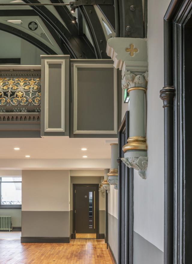 Historic detailing of the Victorian ballroom at Stretford Public Hall.