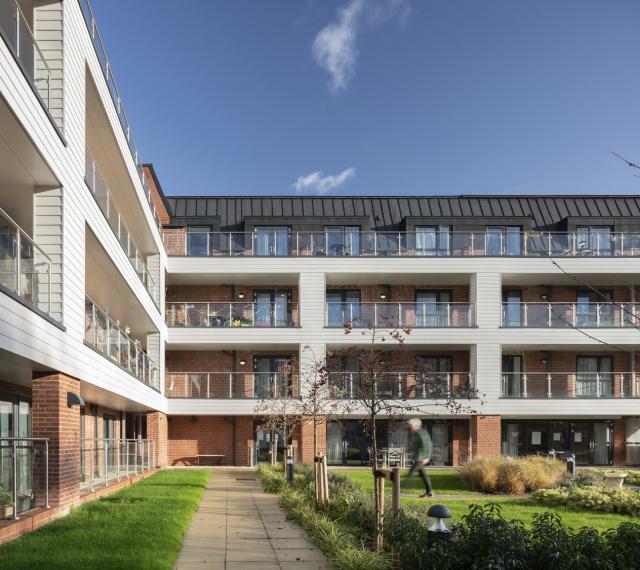 View of a modern building and courtyard